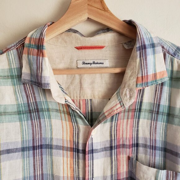 Tommy Bahama 100% Linen Plaid Shirt XL Relaxed Fit Multicolor Button Up - Picture 3 of 12